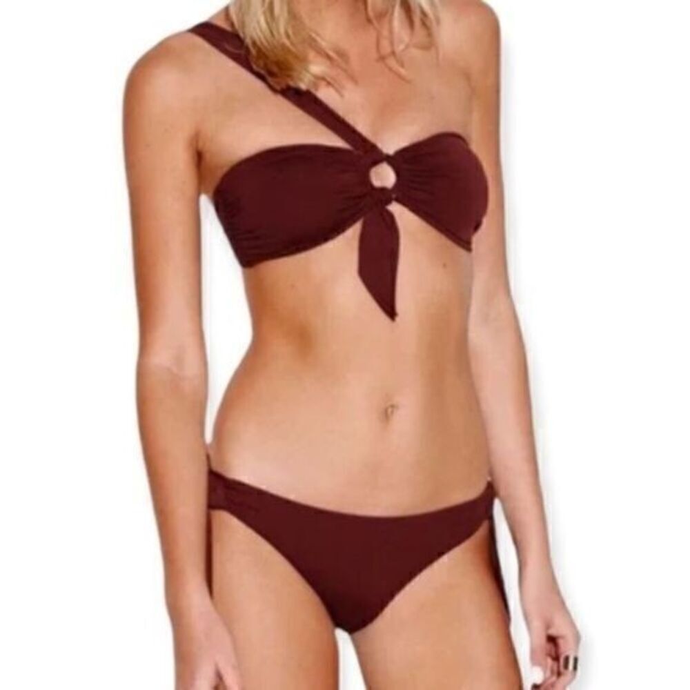Seafolly Australia Ring Front Bandeau Bikini Top Plum Size US 4 NWT